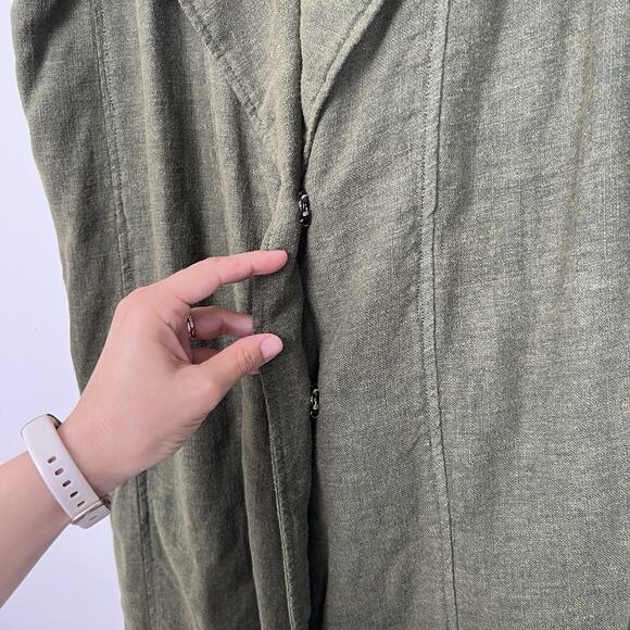 Anthropologie By Anthropologie Long-Line Vest Size Large Petite Moss Green Linen - Picture 5 of 11
